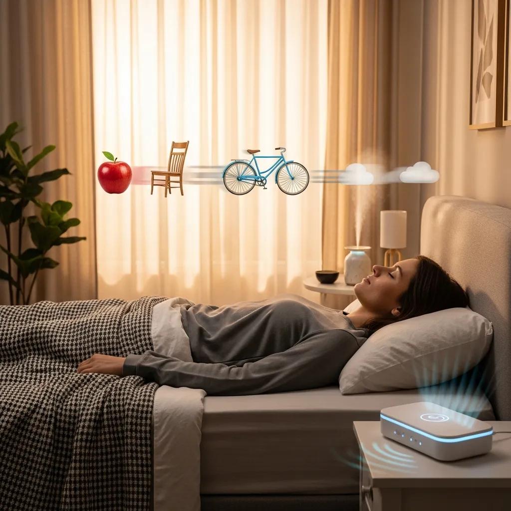 Individual practicing cognitive shuffling in a tranquil environment to enhance sleep quality