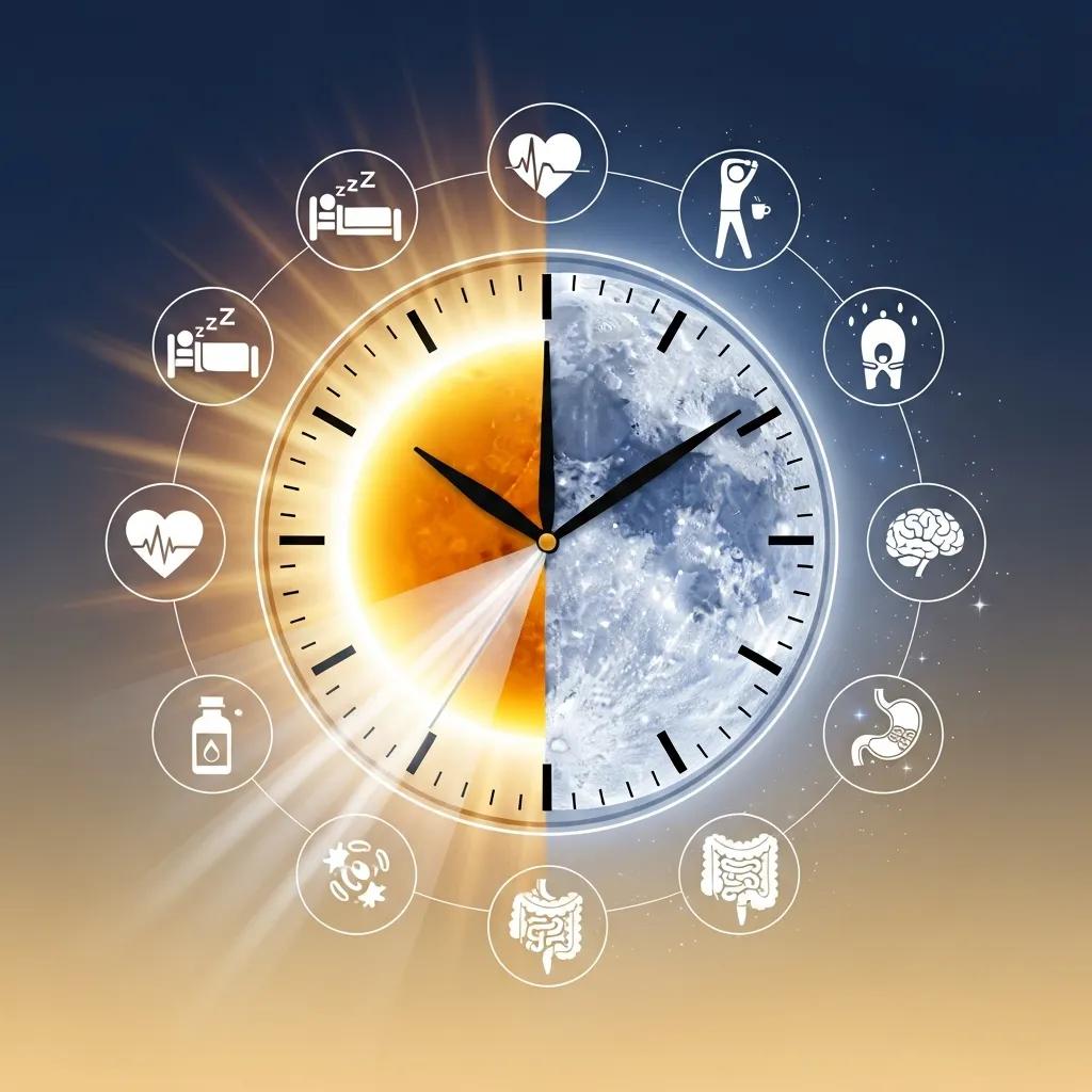 Clock and natural imagery representing the body&rsquo;s circadian rhythm and its role in sleep timing